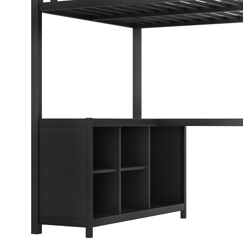 Image of Bellemave Twin loft Bed with L Desk, Wardrobe, Metal Twin Loft Bed Frame for Adults, Kids, Teens, Black