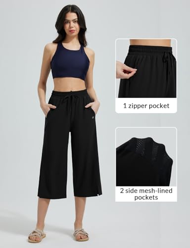 baleaf Women's Capri Beach Pants Wide Leg Quick Dry Lightweight Capris UPF50+ Casual Sweatpants Swim Pants2