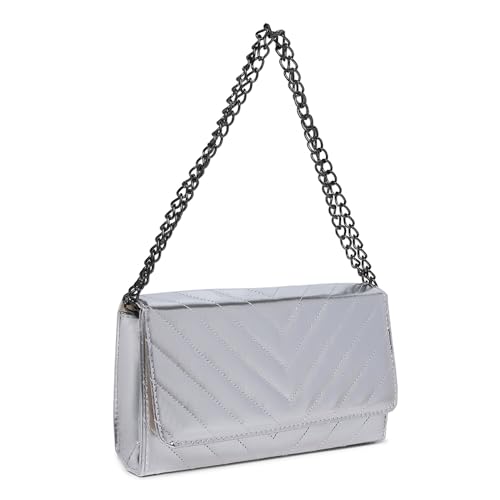 Clutch Bolsa De Mao De Ombro De Festa Casamento Madrinha Prata Pequena CM SHOES Carteira De Mão Alça Corrente