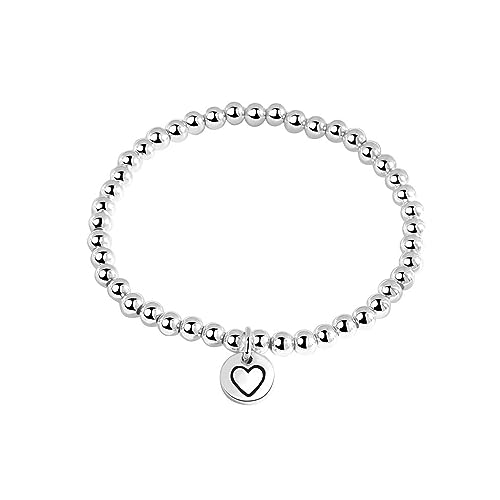 925 Sterling Silver Handmade Strand Chain Bracelet 4mm Bead Ball Stretch Bracelets for Women Silver Jewelry Gift