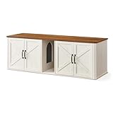 Feandrea Double Cat Litter Box Enclosure, Modern Litter Box Furniture Hidden for 2 Cats, Front Entry, Cat House, Side End Table, TV Stand, 59 x 19 x 19.5 Inches, Honey Brown, Rustic White UPCL010K01
