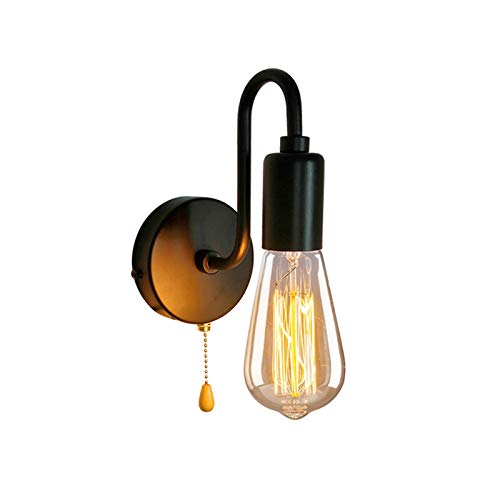 QJUZO Lampe Murale Interieur avec Interrupteur, Lampe de Mur Industrielle Vintage, Appliques Murales Rétro E27 pour Bar Chambre à Coucher Cuisine Restaurant Café (Aucune Ampoule),Noir Cover