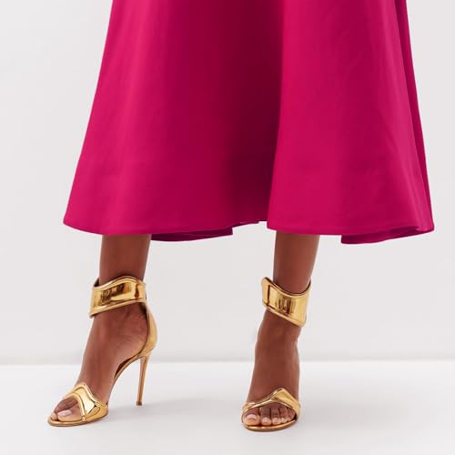 Image of Women's Metallic Open Toe Heels Sandals Back Zipper Dressy Heels Ankle Strap Heels for Party Wedding