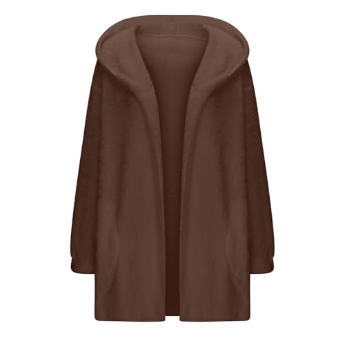 Image of Women's Sherpa Fuzzy Jacket Hoodie Open Front Fleece Hooded Jackets Cardigan Warm Outerwear Fall Coat with Pockets