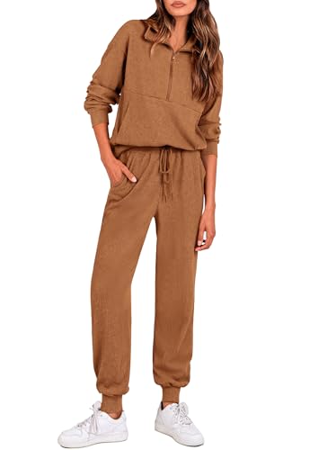 PRETTYGARDEN Women's Fall 2 Piece Lounge Sets Zip Up Sweatshirt Jogger Pants Sweat Track Suits Travel Outfit Winter Clothing