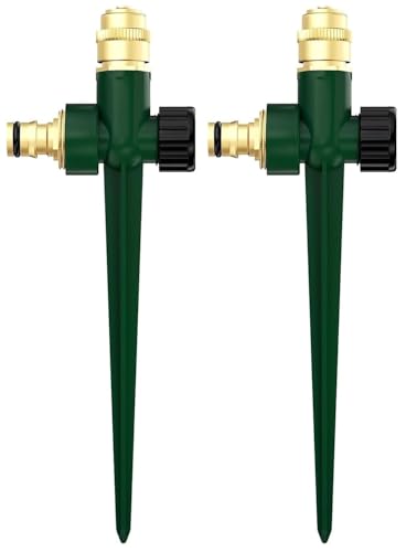 LATERN 2 Stück Metall Gartensprenger, 360 Grad Hochleistungs Schlag Rasensprenger Großflächen Automatischer Bewässerungs Sprinkler mit Metallspitze für Rasen Garten Pflanzen Blumen Gemüse Gras