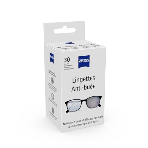 ZEISS Lot de 30 lingettes anti-buée pré-humidifiées emballées individuellement pour objectifs enduits, jumelles, lunettes, appareils photo et lunettes