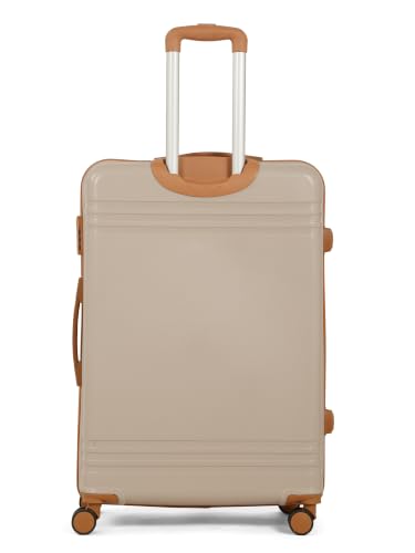 Image of Teakwood Large Size 8 Wheels Trolley Bag, Hard Cabin with Zipper Closure, Adjustable Push Button & Cross Side Strap, Number Lock System 360 Degree (Large, Toupe)