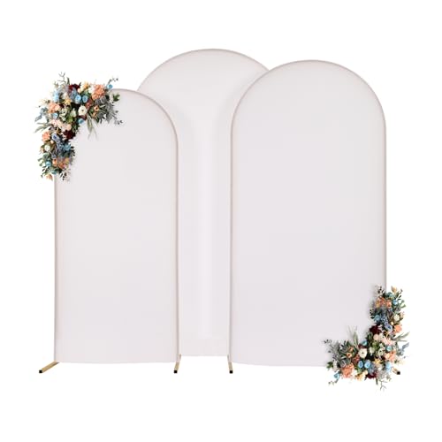Wedding Arch Cover,3PCS Balloon Arch Frame Kit Set (7.22FT, 6.56FT, 5.91FT), Wedding Columns Bracket Frame Display Background for Birthday, Party, Banquet Decoration (White+Gold Stand)