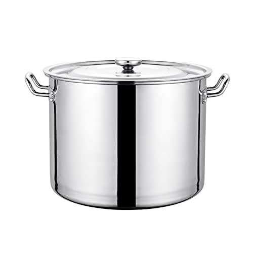 Olla de acero inoxidable 304 de 40 litros con tapa, mango ergonómico y fresco, versátil para todas las fuentes de calor, ideal para sopas, guisos y cocinar.
