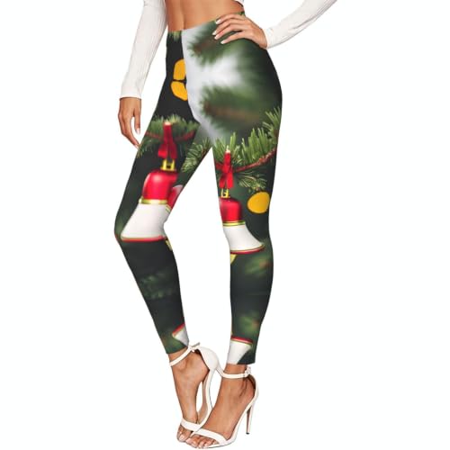 Leggings de compresión anti-transparencias navideños con campanas para mujer