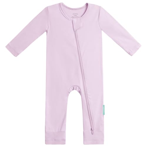 PurComfy Baby Long Sleeve Romper Jumpsuit, Premium Soft Rayon One Piece Pajamas Boy Girl 2-Way Zipper Coverall Sleeper Newborn Lilac