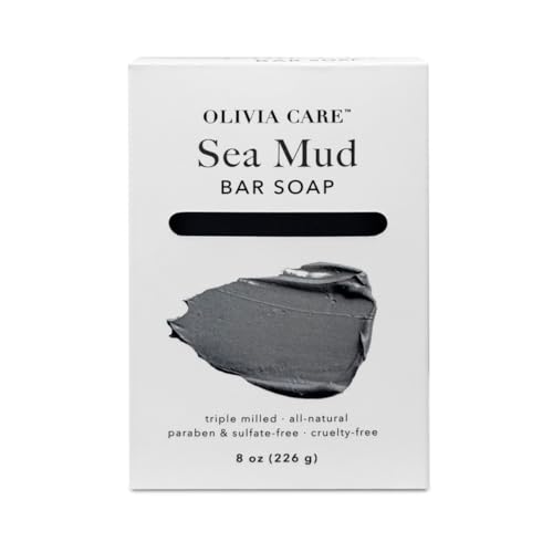 Olivia Care Sea Mud Bar Soap 100% Natural, Vegan & Organic - For Face & Body -Nourish, Exfoliate, Hydrate, Moisturize & Deep Clean - Leave Skin Purified & Glowing - 8 OZ