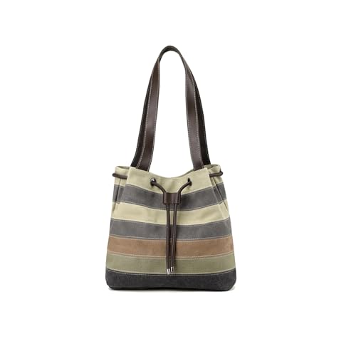 Canvas Shoulder Bag for Women Multi-Colour Striped Handbag Casual Top Handle Bag Large Hobo Bag Multi-Pocket Tote Bag