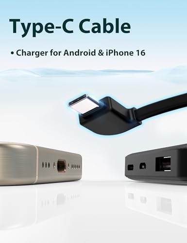 miisso 6000mah Ultra Slim Built in Cables Power Bank, Card Size Built in USB C Cords Battery Pack Portable Charger for Phones, 3 Output External Battery Pack Compatible with iPhone, Deep Black — view 6