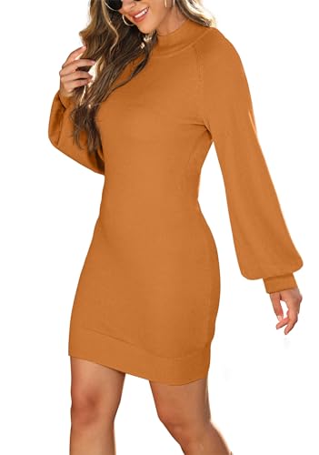 Image of GRECERELLE 2026 Womens Fall Winter Mock Neck Mini Pullover Sweater Dress | Long Sleeve Ribbed Knit Bodycon Fit for Parties Date Holidays Daily(XS-2XL)