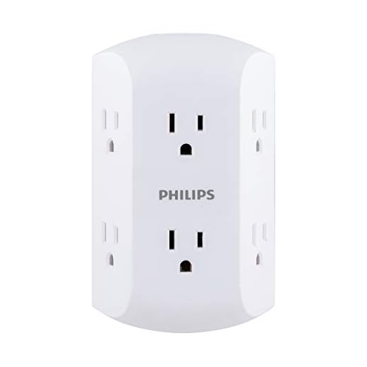 Philips 6 Outlet Wall Plug Adapter Power Strip, Extra Wide Spaced Outlets for Cell Phone Charger, Power Adapter, 3 Prong, Multi Outlet Wall Charger, White, SPS1740WA/37
