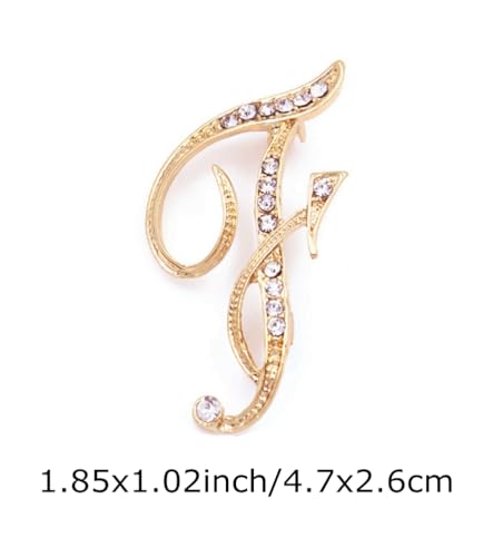 Image of vmcoatdu Women A-Z Initial Pins 26 Letters Pins Gold Plated Metal Brooches Clear Crystal Rhinestone Brooch Breastpin Badge