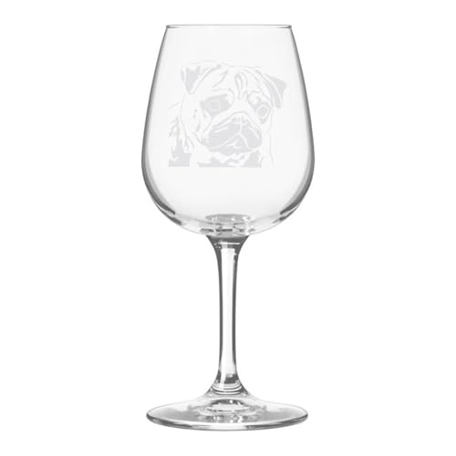 Etched Laser Art Personalized Dog Themed Etched Wine Glass - Custom Dog Breed Wine Glasses, Ideal for Pet Lovers, Unique Birthday Gift for Men & Women, Personalized Gift - Pug, 12.75 oz