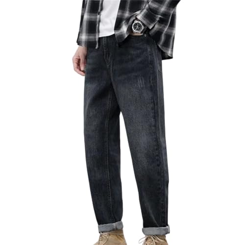 Men's Winter Jeans Thick Vintage Cotton Denim Pants Casual Classic Loose Straight Trousers Male