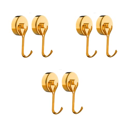 BeyondNice 33lb Colorful Swivel Magnetic Hook - Heavy Duty Neodymium Magnets for Refrigerator Door Key BBQ Grill Locker Coat Powerful Magnetic Strong Magnetic Hooks for Cruise Cabins 6 Pack (Gold)