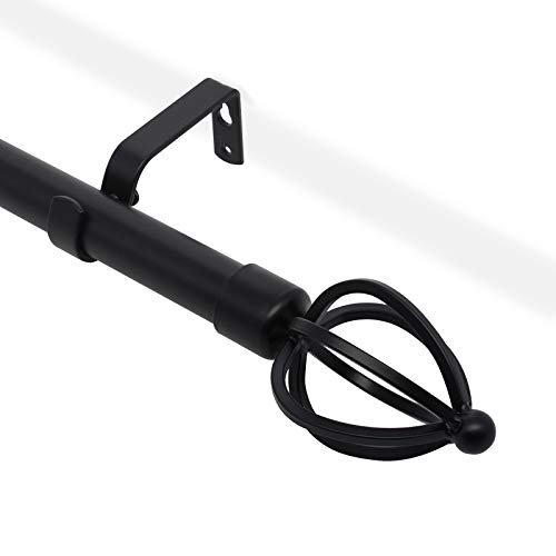 Window Curtain Rod With Cage Finials, 1" Diameter Decorative Window Treatment Single Rod Set, Adjusts From 22" To 48", Black Cafe Window Rods #TOP3