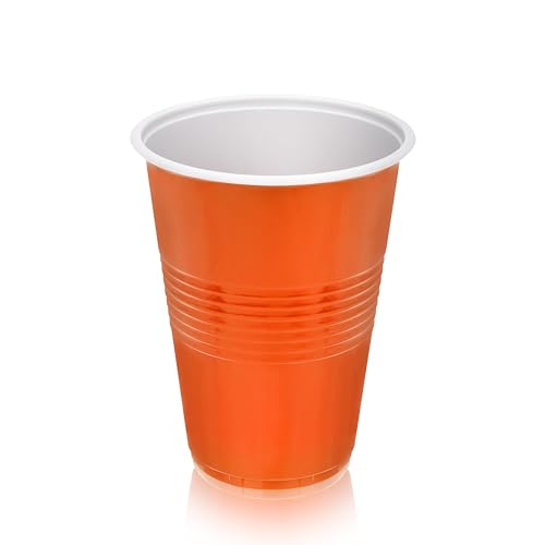 True Plastic Cups for Cocktails, Soda, Iced Coffee, Iced Tea, Beer Pong, Disposable Cups for Birthday Party, Housewarming, Game Nights, Picnic, Beach Trips, Camping, 16 oz, Set of 50, Orange