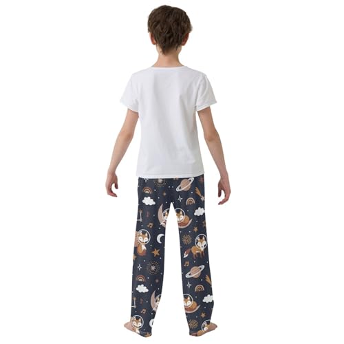 Astronaut Fox Boys Long Pants Soft Trousers Elastic Waist Kids Lounge Bottoms with Pockets S-XL3