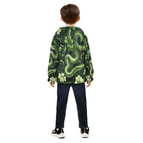 Shamrocks Snakes Pattern Toddler Fleece Jacket Girl Boys Hooded Fleece Jacket Coat Warm Outwear Zip-up 3-10T4