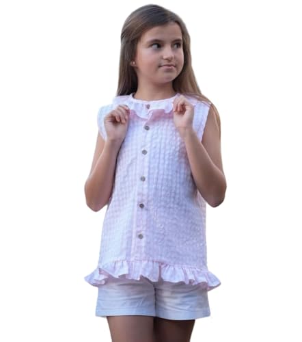 Conjunto niña de 2 piezas vichy elegante con acabados premium en rosa 8 años