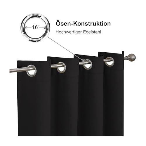 CUCRAF Verdunklungsvorhänge Thermovorhang Kälteschutz 2er Set H160 x B117cm Vorhänge mit Ösen Schwarz Vorhang Blickdicht Weich und… – Ansicht 3