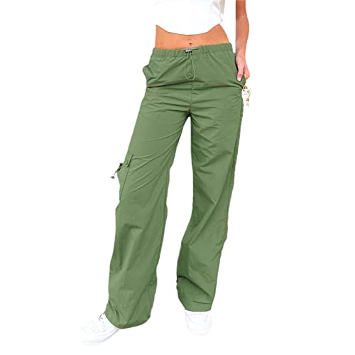 Parachute Cargo Pants for Women Drawstring Elastic Low Rise Y2K Hip Hop Baggy Pants Multiple Pockets Jogger Trousers4
