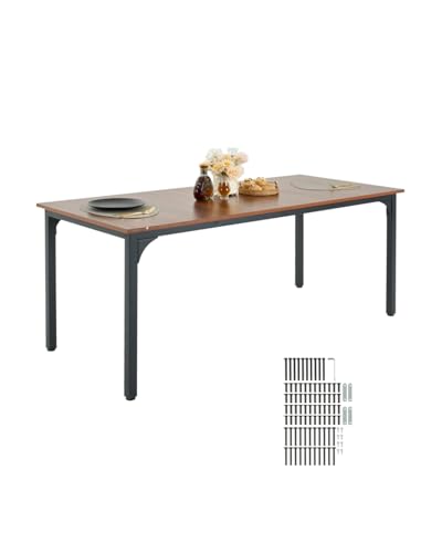 VEVOR Rectangle Dining Table, 71 inch Length Large Wood Tables for 6-8 Person, Farmhouse Dinner Furniture, Rustic Conference Desk with Iron Legs, for Home Kitchen Living Room, Brown(Only Table)