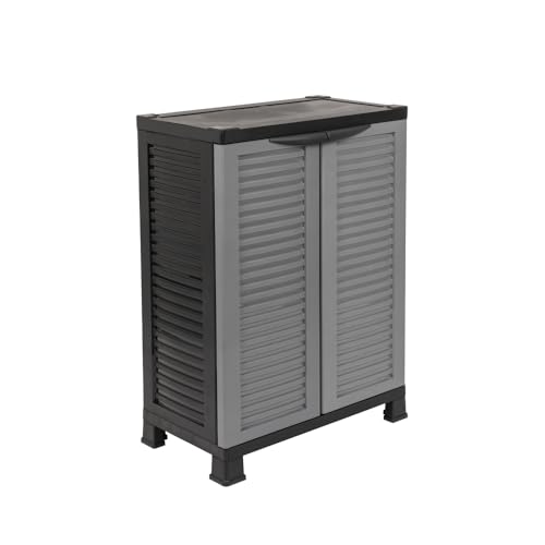 Kreher Kunststoffschrank Star klein, ca. 68 x 40 x 92 cm, mit 1 Einlegeböden, verstellbar, je 20 kg Tragkraft pro Boden - hohe Version, Grau (mittel)