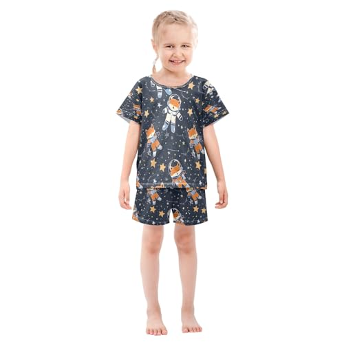 senya Astronaut Fox Summer Pajamas Set Short Cotton Sleepwear 2 Piece3