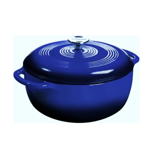 Lodge Essential Enamel Cast Iron Dutch Oven with Lid 7.5 Quart - Oven-Safe Enamel Cookware up to 500 F - Heat-Retaining Braising & Roasting Pot - Non-Toxic Cookware - Indigo