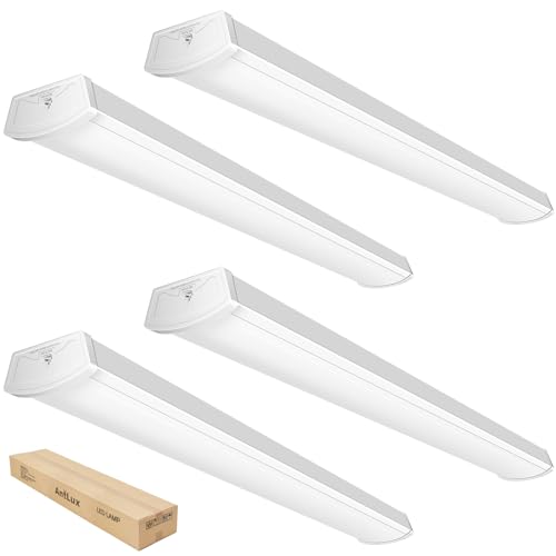 ANTLUX Linkable 4 Foot LED Wraparound Shop Light Flush Mount Garage Lights, 40W 4400 Lumens, 4000K, 4FT LED Wrap Lights, Linear Puff Ceiling Lighting Fixture, Fluorescent Tube Replacement, 4 Pack