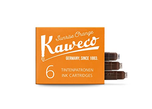 Image of Kaweco Fountain Pen Ink Cartridges Sunrise Orange Pack of 6 | Premium Ink with Short Standard Cartridges in Orange | Vegan Cruelty Free Water Soluble Calligraphy Lettering Writing