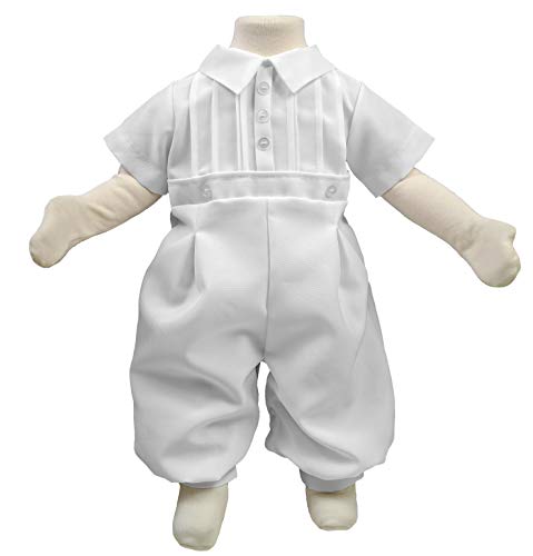 Baby Boys White Short Sleeve Collared Romper Coverall with Pin-Tucking4
