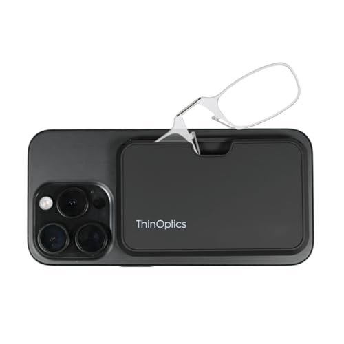 ThinOptics Readers with Pod Case - Armless On-Nose Reading Glasses - Slim Case Attaches to Phone - MagSafe Compatible