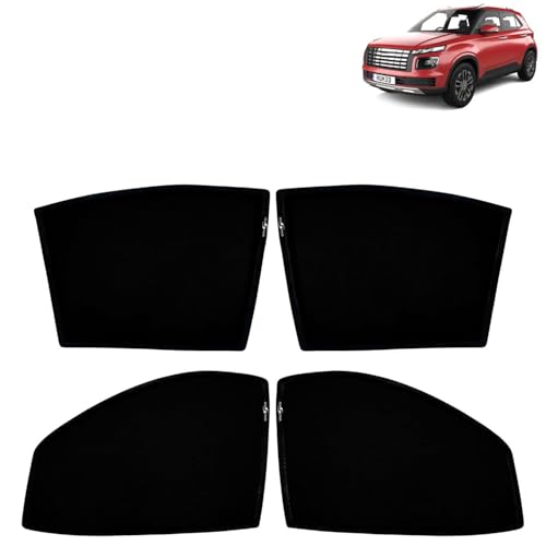 Image of KINGSWAY Car Sun Shade Curtains Only Compatible with Hyundai Venue (2022 to 2025) | Z-Black Fix-Type (Non-Magnetic) | UV & Heat Protection | Pack of 4 Pcs