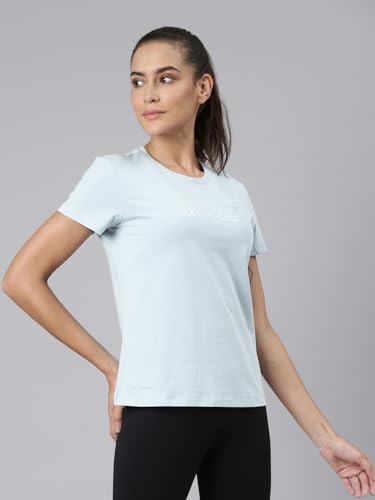 Image of XTEP Comprehensive Training Series, Crew Neck Style, Slim Fit, Short Sleeve, Twill Weave, Sports Tshirt 100% Cotton T-Shirt for Women (Pearl White, Pink, Blue)