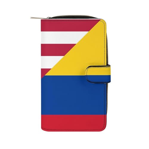 U.S. And Columbia Flag Fashion Women's Wallet RFID Blocking Bifold Clutch Purse Compact Card Holder 19.7x11x3.5cm