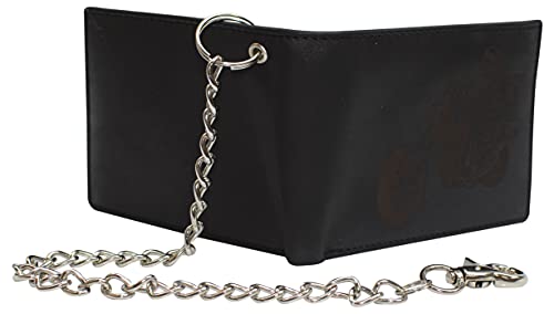 Portefeuille pour homme Marshal en cuir noir avec chaîne moto pour motard actif