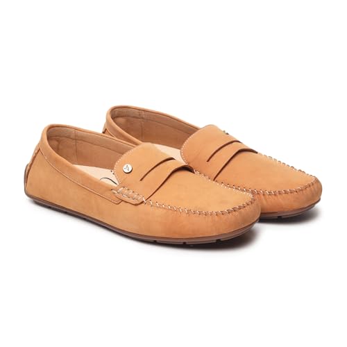 YOHO Lofos Men 005 | Nubuck Leather Slip-On Loafers | Stylish & Flexible with Footpharma Footbed | Comfortable Party, Office & Casual Footwear | Earthy Tan - UK 10