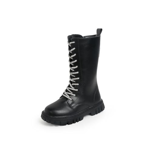 Girls Lace Up Riding Boots Fashion Side Zipper Knee High Boots Punk Goth Outdoor Combat Shoes3