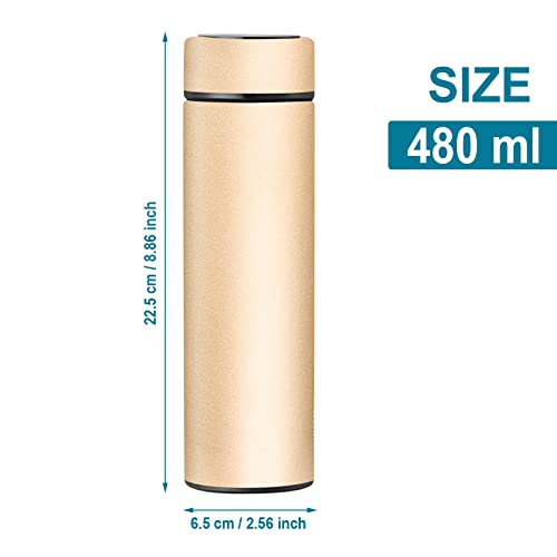 Baoiwei01 Water Bottles,Tea Infuser Kettle Thermoses Water Bottle,Travel Mug Smart Lcd Touch Screen Display,Keep Hot Or Cold,Car Portable Coffee Vacuum Flask Cup,Anti-Collision,Leak-Proof,16Oz (Gold) #TOP5