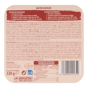 Hamburguesa de ternera con bacón y queso Hacendado 220 g Pack 2