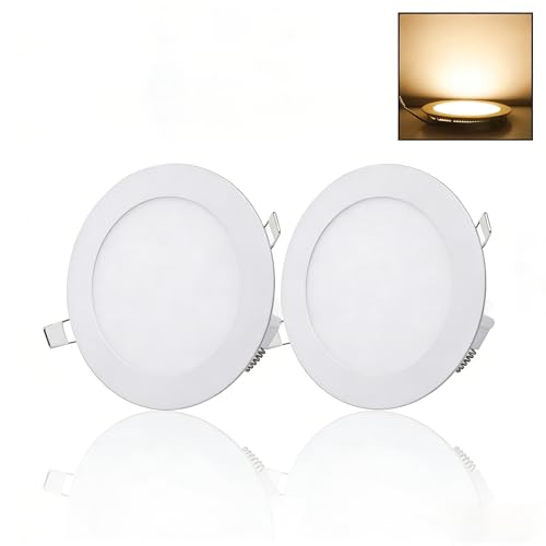 NRGLEVER LED 12W×2pcs Round Recessed Ceiling Panel Light,Ultra-Slim Downlight Size 170mm×170mm, Flat Panel Lamp Warm White 3000K …