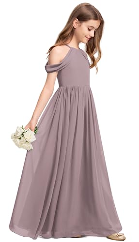 Off-Shoulder Junior Bridesmaid Dresses Long Flower Girl Dress for Wedding Teen Girls Party Pageant Gown Chiffon
